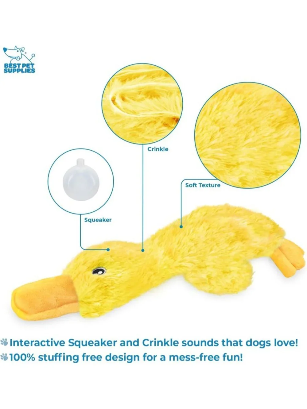 New Crinkle Dog Toy for Small, Medium, and Large Breeds, Cute No Stuffing Duck